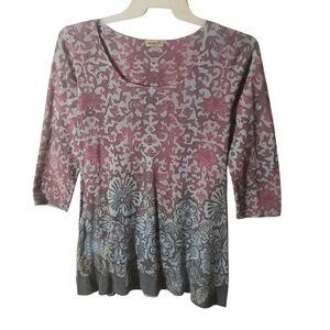 One World womens Lg multi-colored purple/gray/burgandy pullover shirt. 7010
